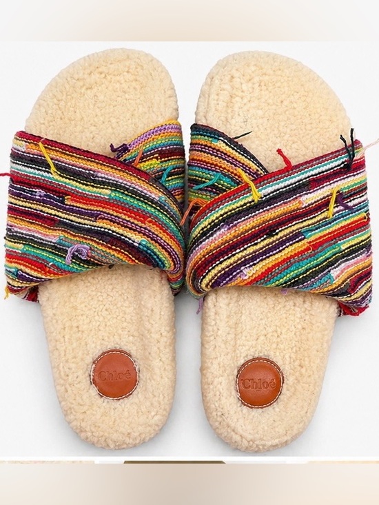 Chloe Shoes - Chloe Multicolor Striped Fleece Slide Sandals with Cream Footbed